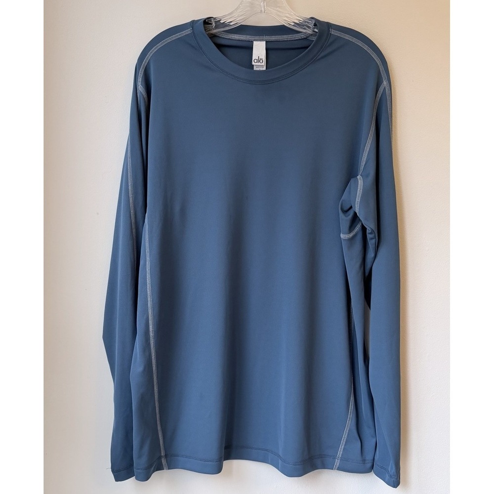 Alo Men's Performance Long Sleeve Shirt XL Blue Gym Sports Contrast Stitch